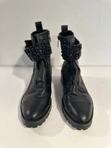 Karl Lagerfeld Strap Pebbled-Leather Lug Boots